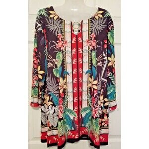 Worthington Women's Tunic Top Tropical Multicolor Metal Neckline Accent Size XXL